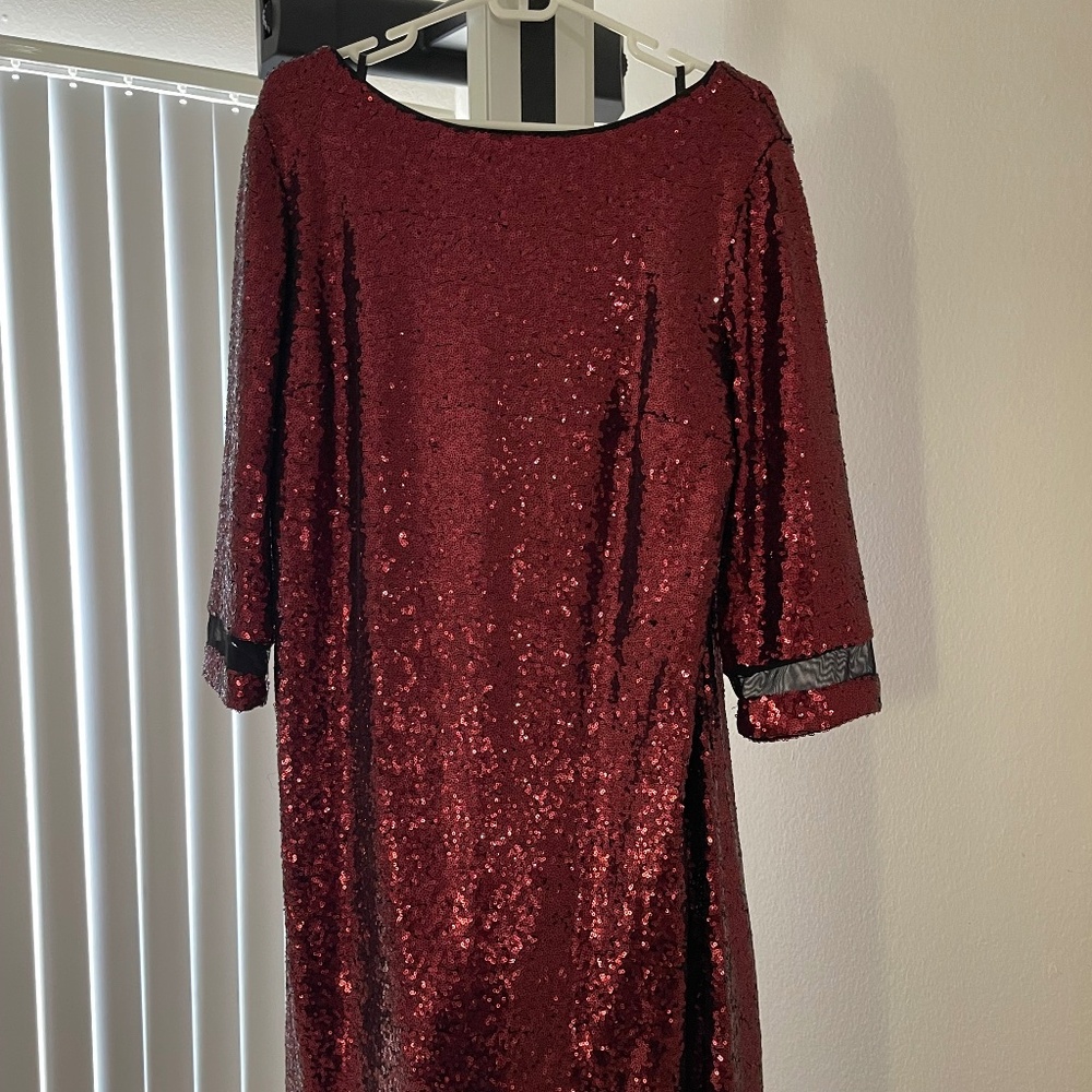 Red sequin shift dress
